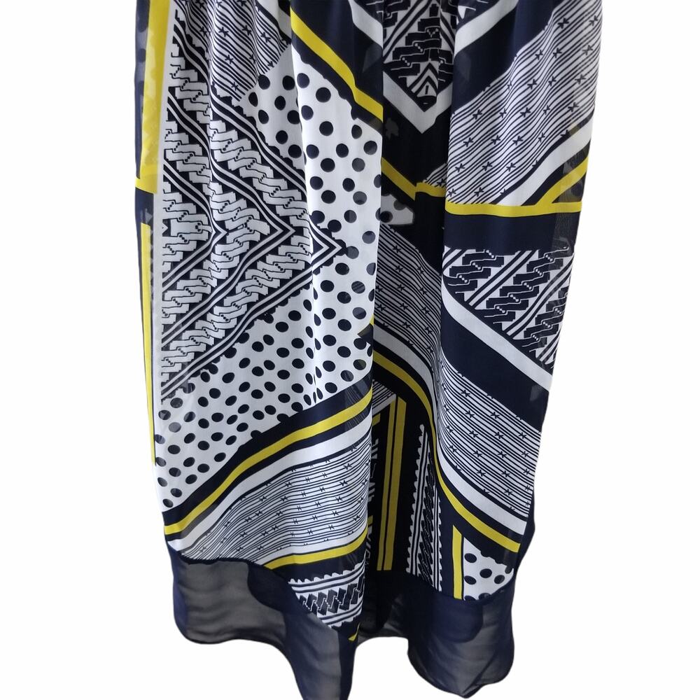 NWT AB Studio Navy Blue Yellow White Belt Sleeveless Knee Length Dress Small - Picture 3 of 7